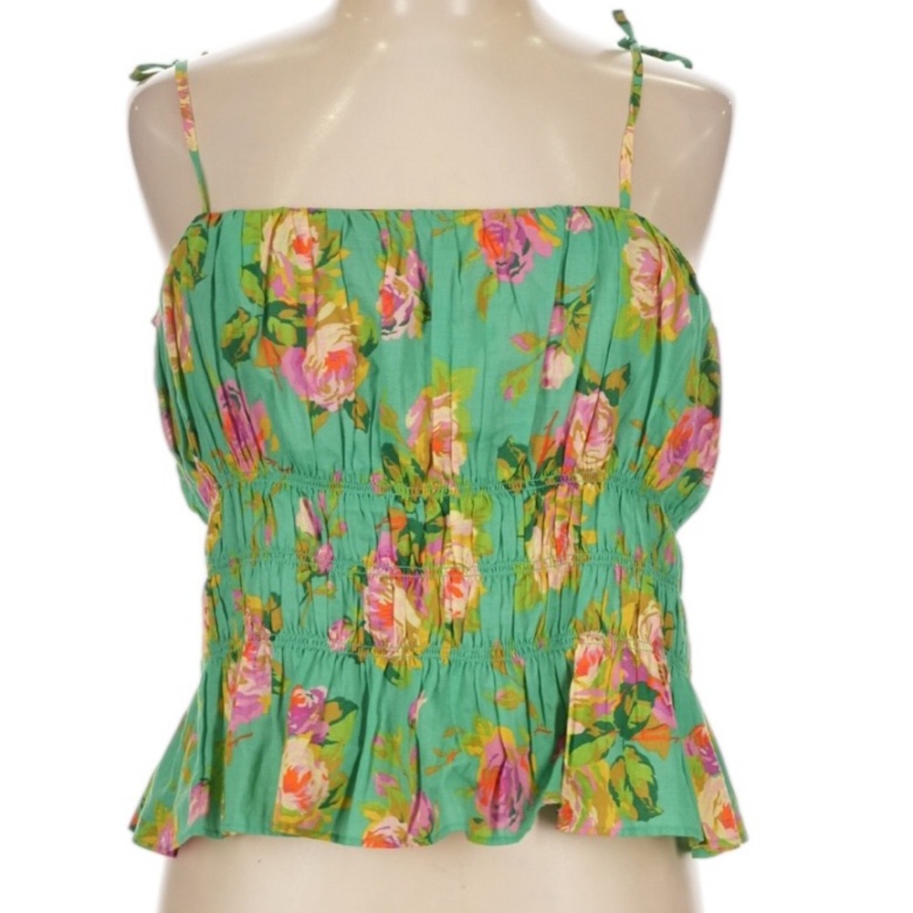 J. Crew Tie-Front Voile Camisole in Rose Garden Size Large Green Pink Summer - Picture 2 of 8